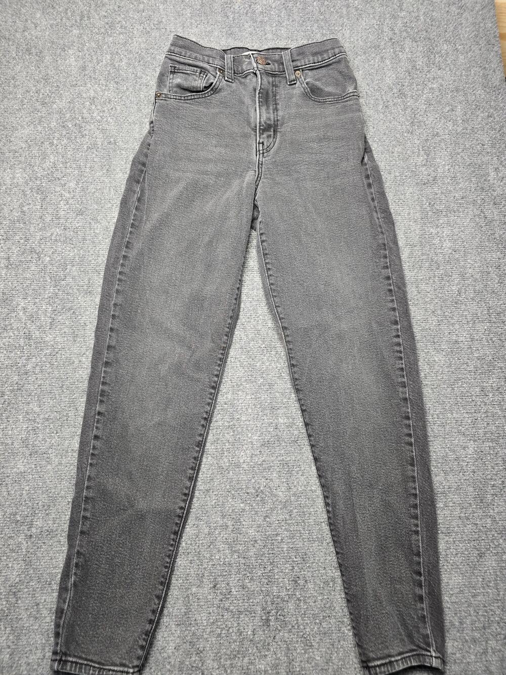 Levis High Waisted Mom Jeans Womens 24 Black Charcoal Denim High Rise